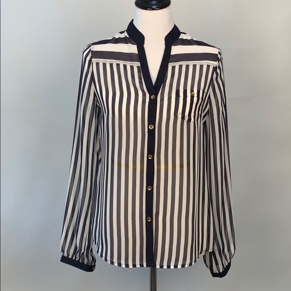 Others Follow Sheer Navy+White Striped Blouse